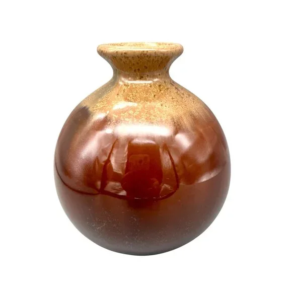 Art Studio Pottery Bud Vase Round Brown Tones Glazed Earthy Minimalist 5"H - Picture 1 of 7